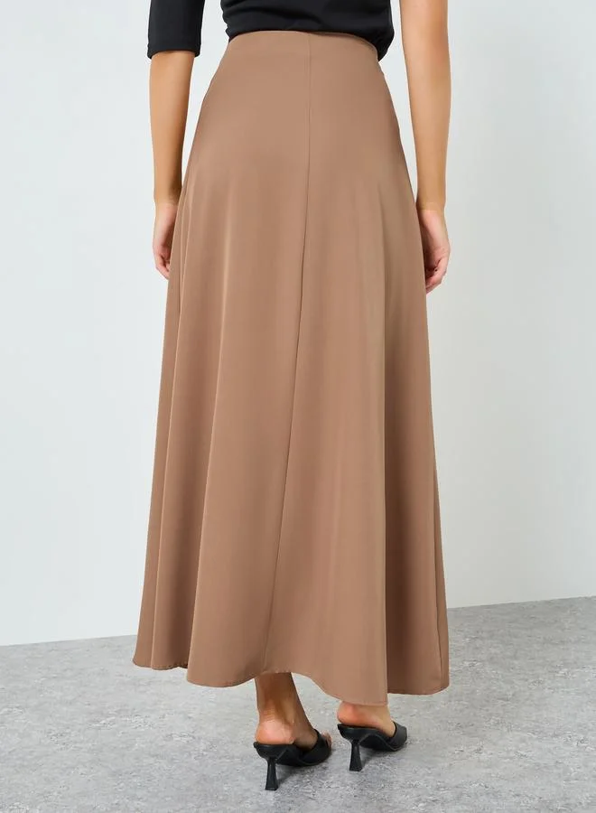 Styli  Women Beige Pleated A-Line Maxi Skirt for Women | Best Price UAE